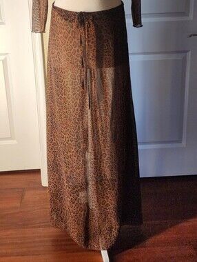 Leopard-Print Brown Maxi Skirt with Drawstring Waist